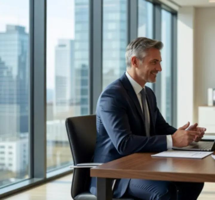 Klient rozmawia z konsultantem OKSANA ZACHARUK OIK w nowoczesnym biurze